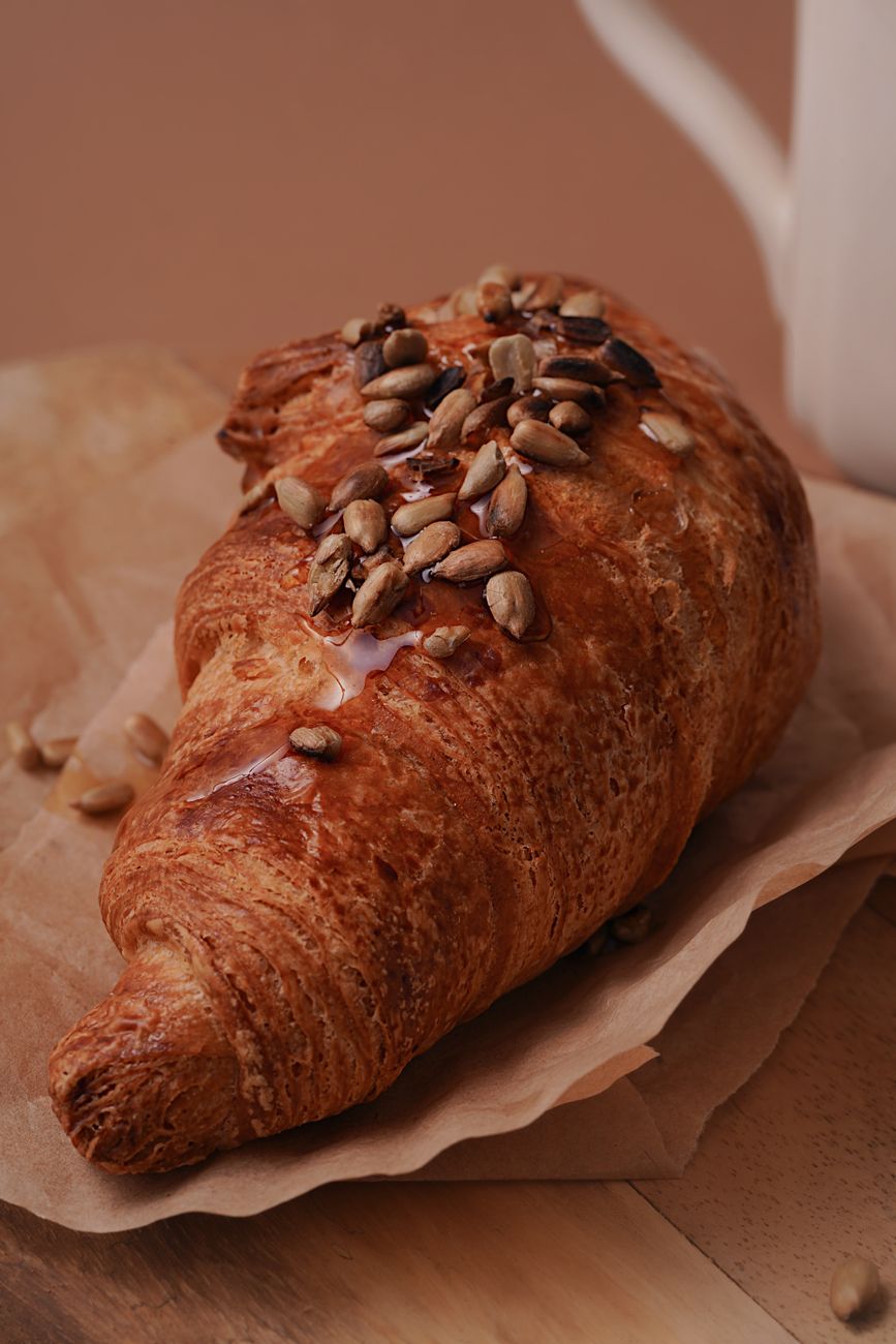 Freshly baked golden croissants